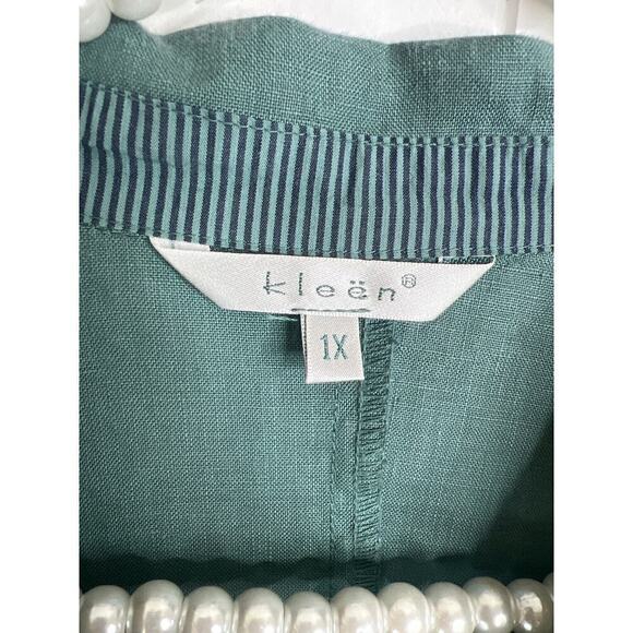 Kleen 100% Linen Asymmetrical‎ Hem Buttondown Long Sleeve Blouse Size 1X - Picture 5 of 7